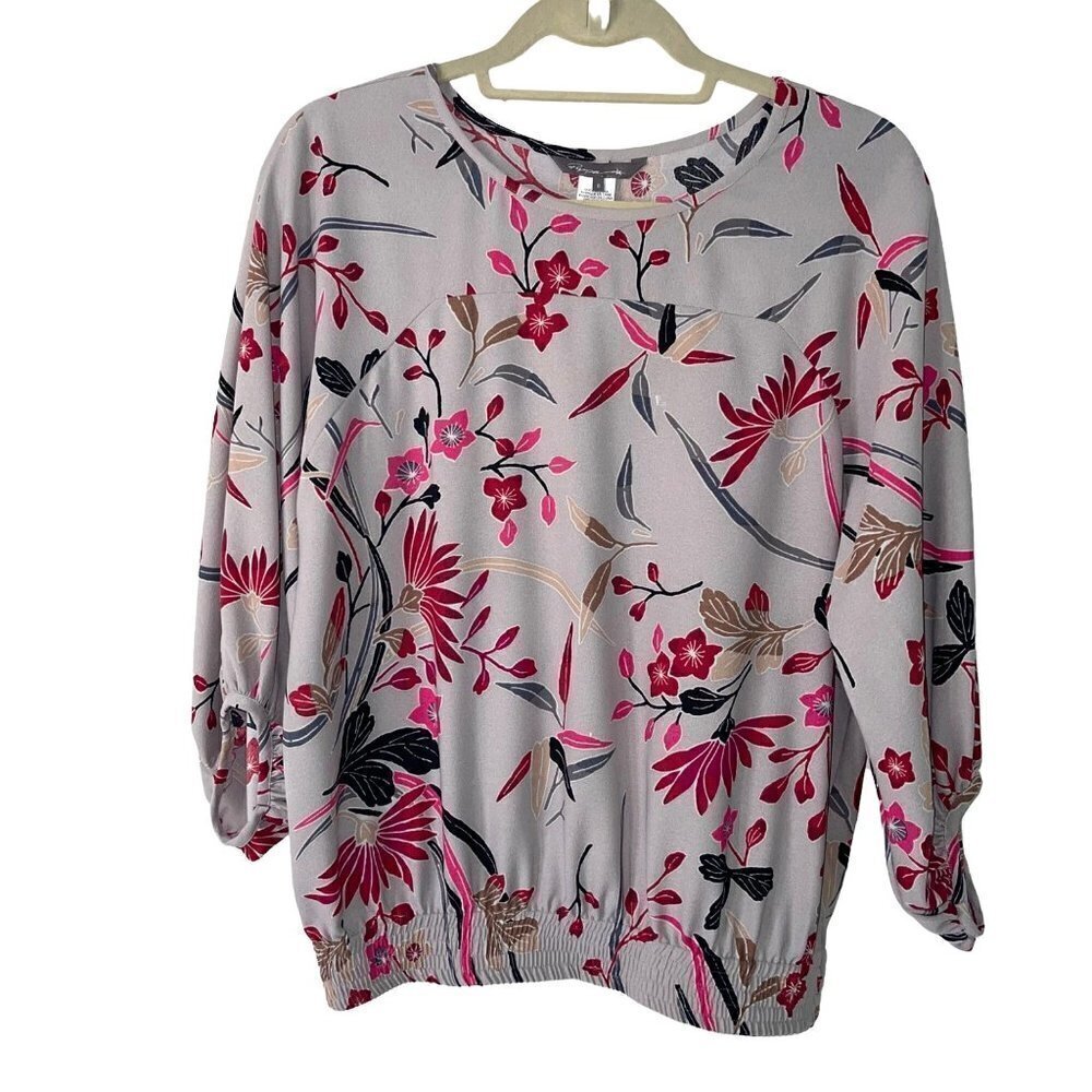 Pippa Asian Floral Print Blouse Womens Size 6 Elastic Waist Polyester Pullover